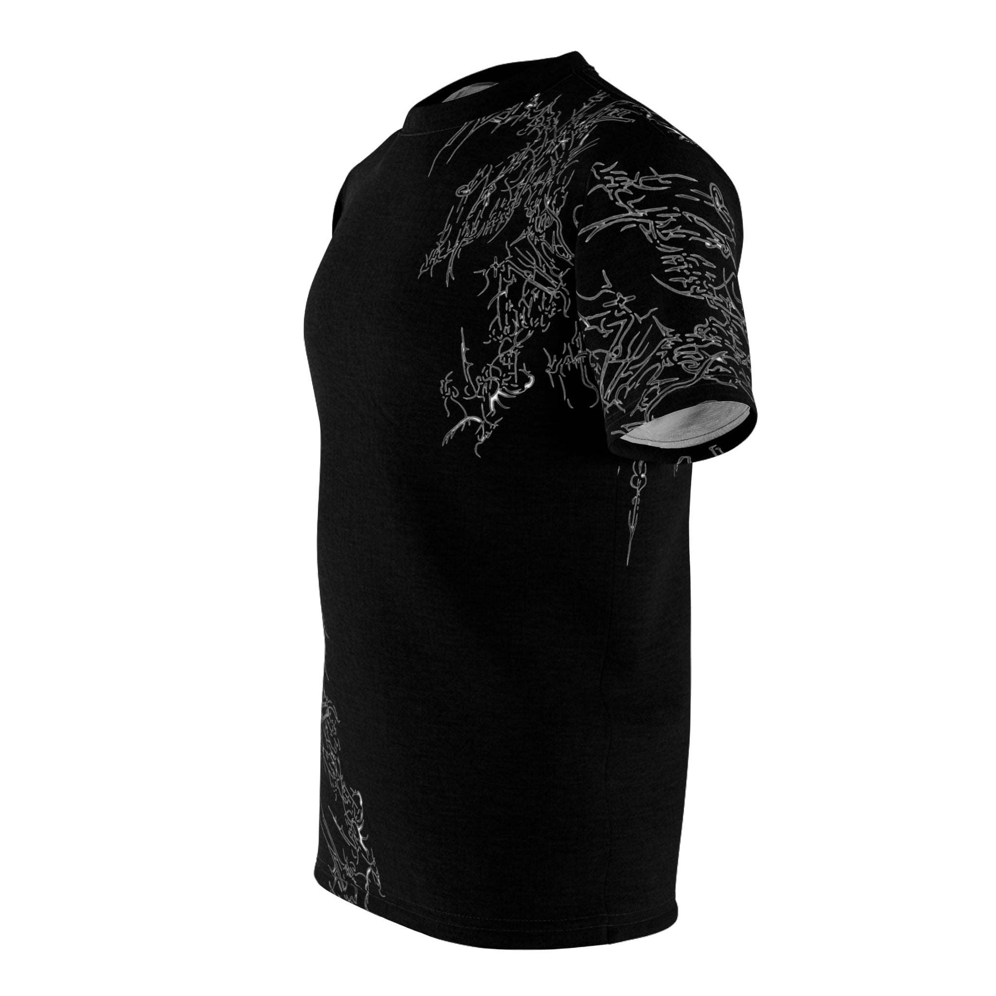 Cyber Sigilism 1 Unisex Cut & Sew Tee, black, textured microfiber-knit fabric, lightweight and breathable.