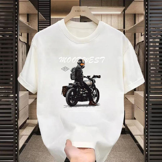 High Street Motorcycle Printed Short-sleeved T-shirt on hanger.