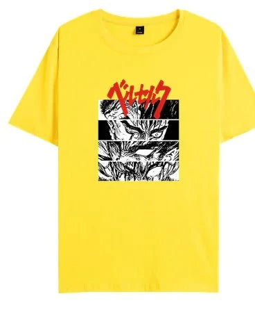 Yellow Japanese Manga T-shirt featuring bold graphic design, made from 100% cotton, American-made.