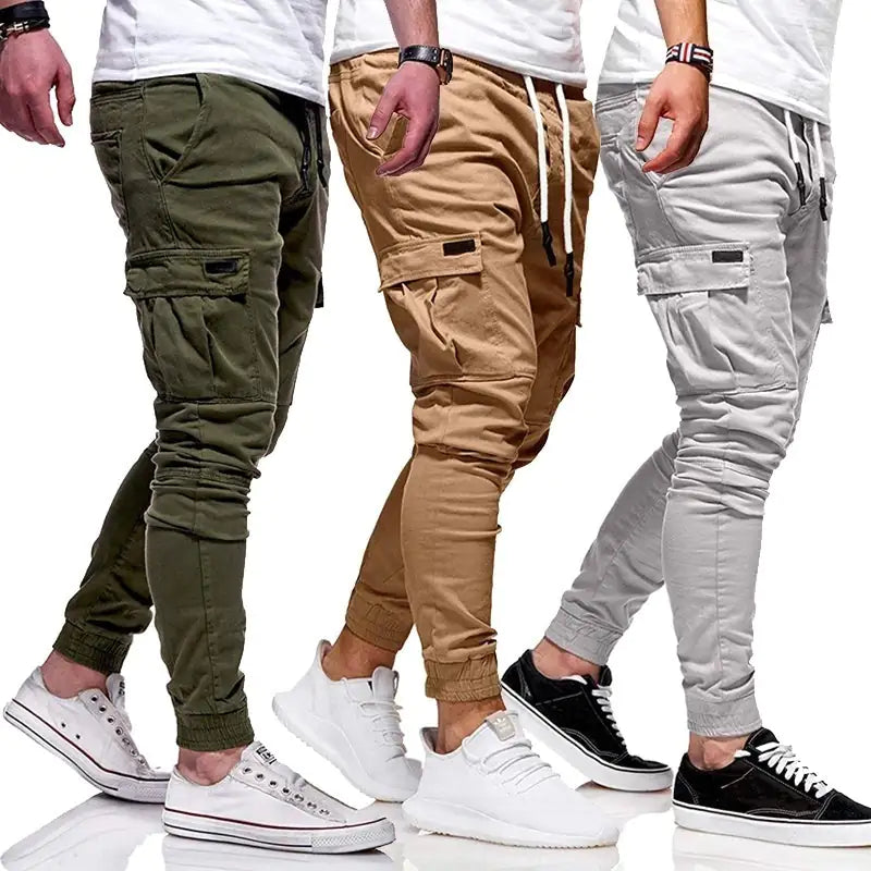 Men's autumn thin cotton cargo pants with multiple pockets and stretch fit technology.