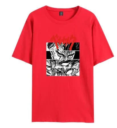 Red Japanese Manga T-shirt made in the USA from 100% cotton, featuring a graphic design.