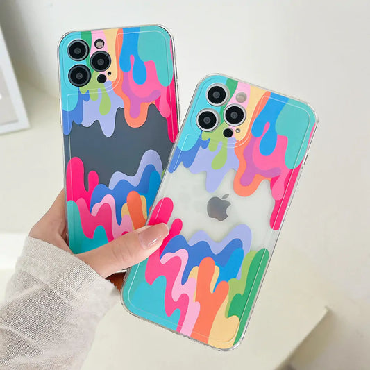 Shockproof phone case with vibrant, melted colorful painting design for ultimate protection and style.