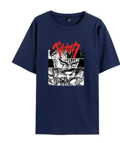 Japanese Manga T-shirt, 100% cotton, American-made, navy blue, manga print design.