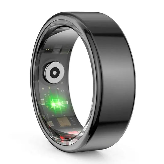 Sleek multifunctional health tracker ring with advanced features.