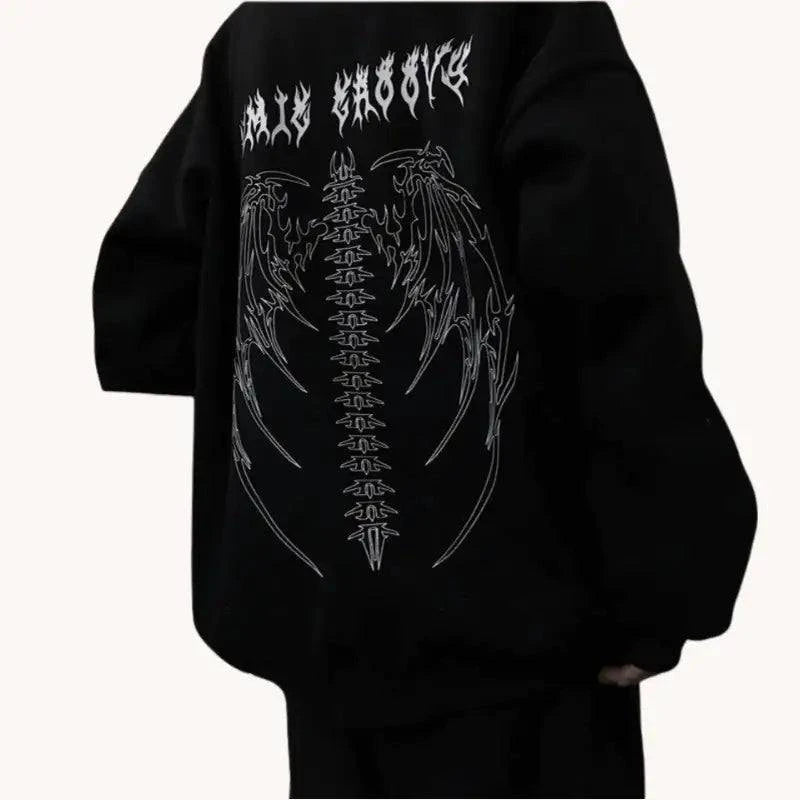 Black Dragon Skull Hoodie with edgy graphic design.